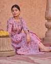 Rose Pink Handblock Dress With Pants & Dupatta