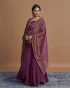 Plum Purple Velvet Kurta With Lehenga & Chanderi Tissue Dupatta